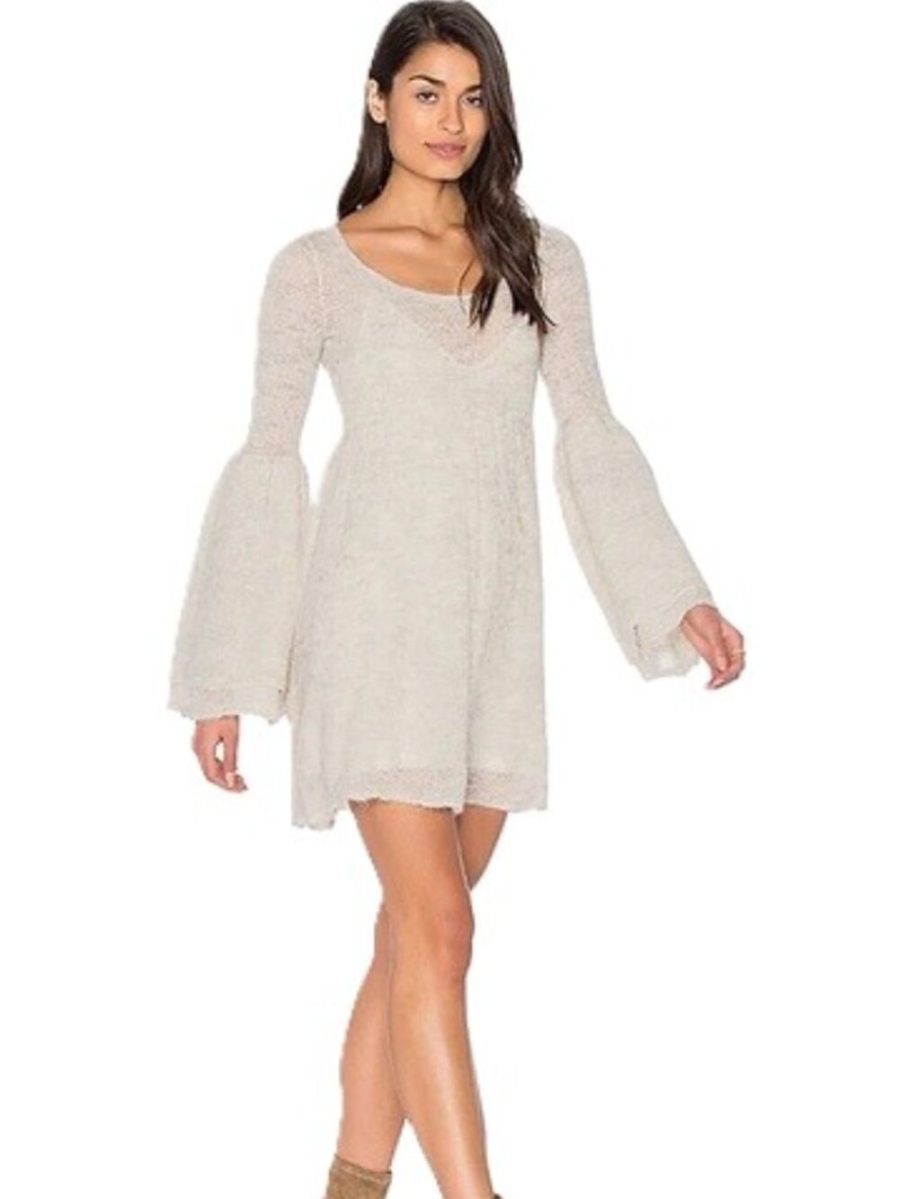 Free People Juliet Alpaca Babydoll Dress Bell Sleeve Cream Large Ethereal